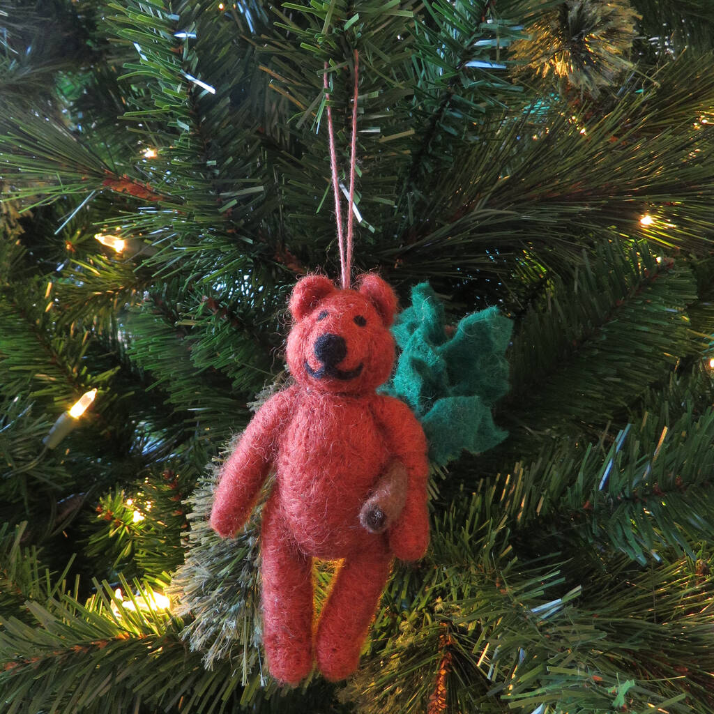 Handmade Bear With Christmas Tree Fair Trade Decoration By Felt so good