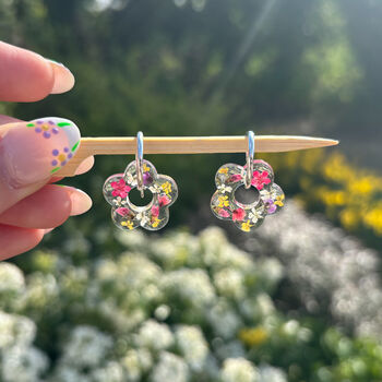 Botanical Flower Huggie Hoop Earrings, 4 of 5