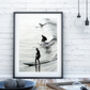 Black And White Surfers Unframed Poster, thumbnail 1 of 5