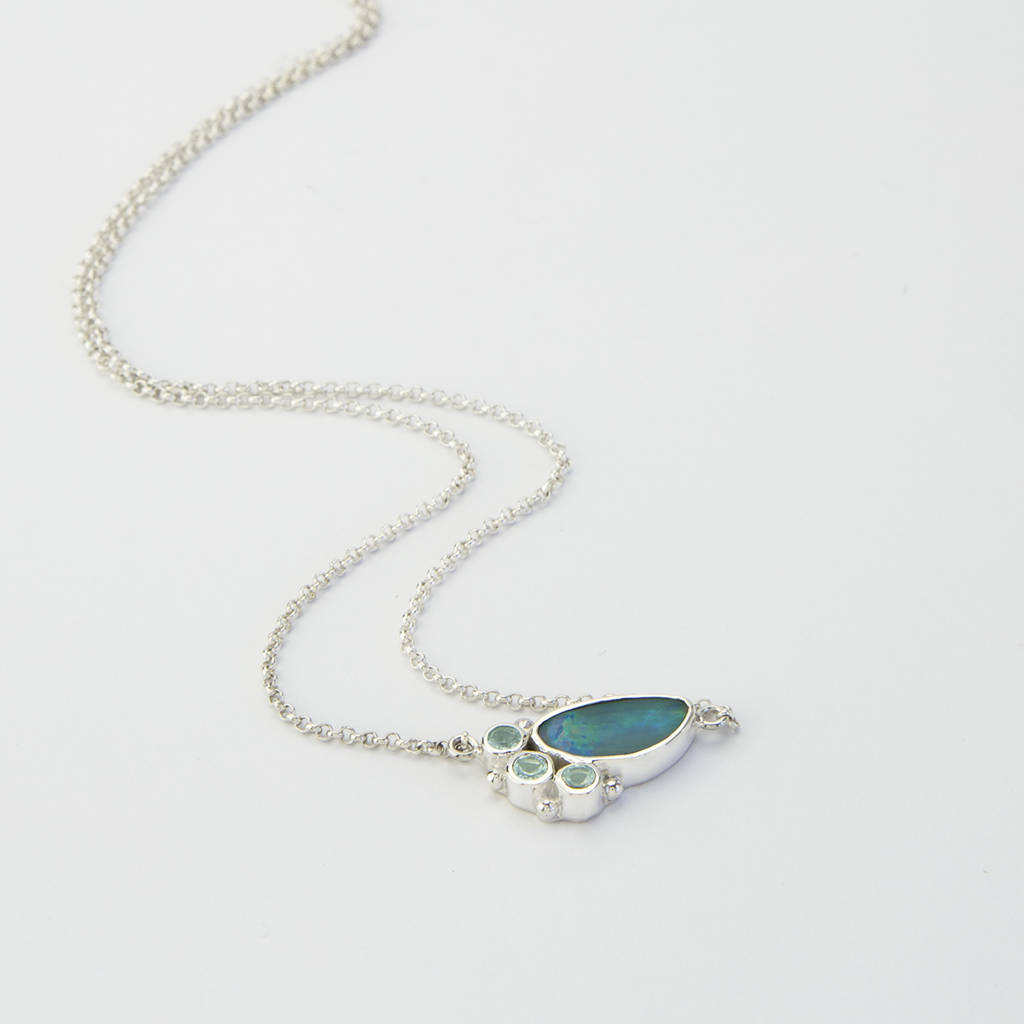 Sterling Silver Opal And Blue Topaz Necklace By Martha Jackson Sterling