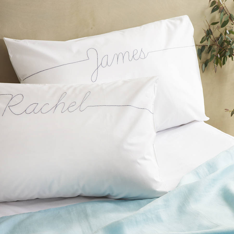 Personalised Couples Script Embroidered Pillowcase Set By B Line