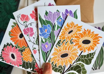 Linocut Joy Bloom Flower Notecards Set Of 12, 3 of 12