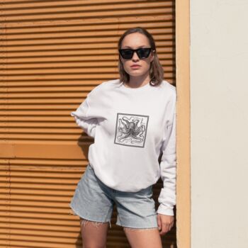 Octopus White And Black Unisex Sweatshirt, 3 of 5