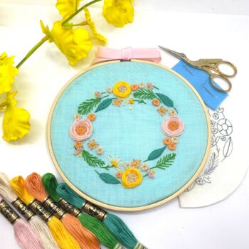 Turquoise Floral Wreath Embroidery Kit, 7 of 11