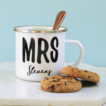 Personalised Mr And Mrs Enamel Mug, 4 of 5