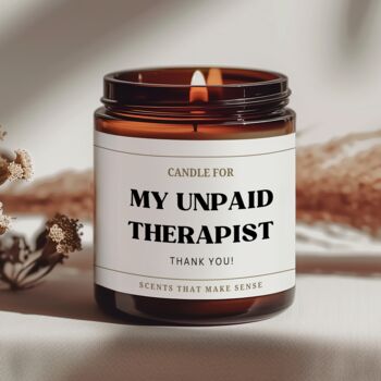Birthday Gift For Friend Funny Scented Candle Thank You Unpaid Therapist, 2 of 11