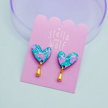 Colourful Abstract Heart Drop Earrings, 4 of 11