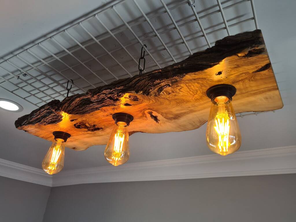 Live Edge Olive Wood Slab Pendant Light, 1 of 5