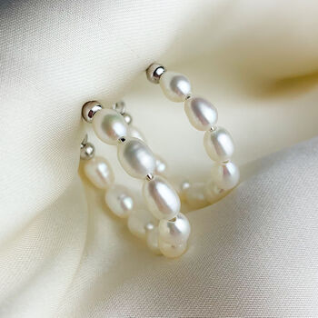 Sterling Silver Pearl Hoop Earrings, 4 of 5
