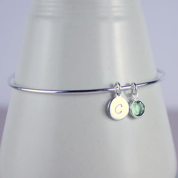 Personalised Sterling Silver Birthstone Bangle, 5 of 9