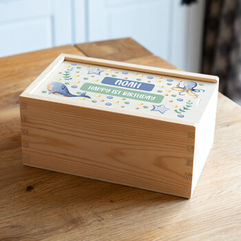 Personalised Sea Animals Keepsake Box With Sliding Lid, 4 of 5