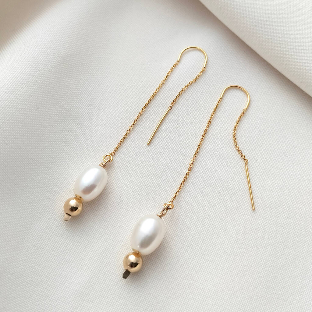 Long Pearl Chain Earrings By A Box For My Treasure