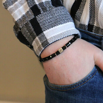 Men's Bicycle Bead Adjustable Black Agate Bracelet, 2 of 4