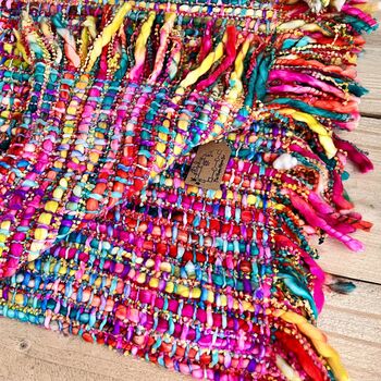 Large Rainbow Hand Loomed Soft Chunky Throw Blanket, 6 of 11