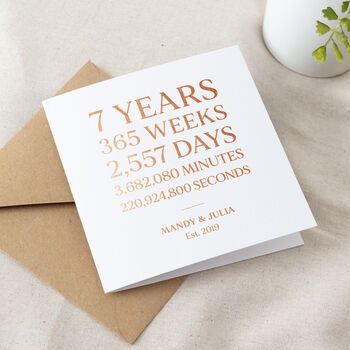 Seven Years Together Foiled Copper Anniversary Card, 2 of 2