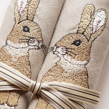 Set Of Two Embroidered Rabbit Napkins Natural Linen, 2 of 3