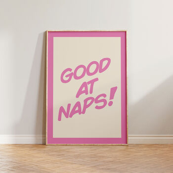 Good At Naps Nursery Kids Bedroom Wall Art Print, 7 of 9