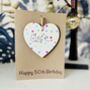 Personalised 50th Birthday Polka Dot Wooden Heart Card, thumbnail 5 of 6