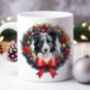Personalised Border Collie Christmas Wreath Dog Mug, thumbnail 1 of 2