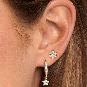 Sparkly Flower Stud Earrings 18ct Gold Plated, 2 of 5