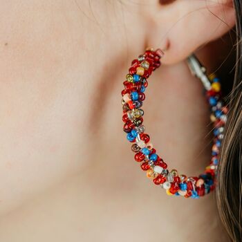 Large Multicolour Bead Braided Hoop Earrings, 4 of 4
