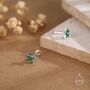 Emerald Green Cz Flower Internally Threaded Flat Back Earrings, thumbnail 3 of 11