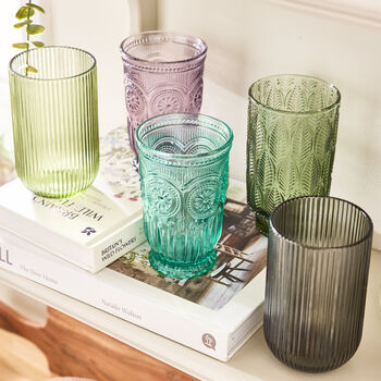 Set Of Four Vintage Colour Embossed Highball Tumblers, 2 of 8
