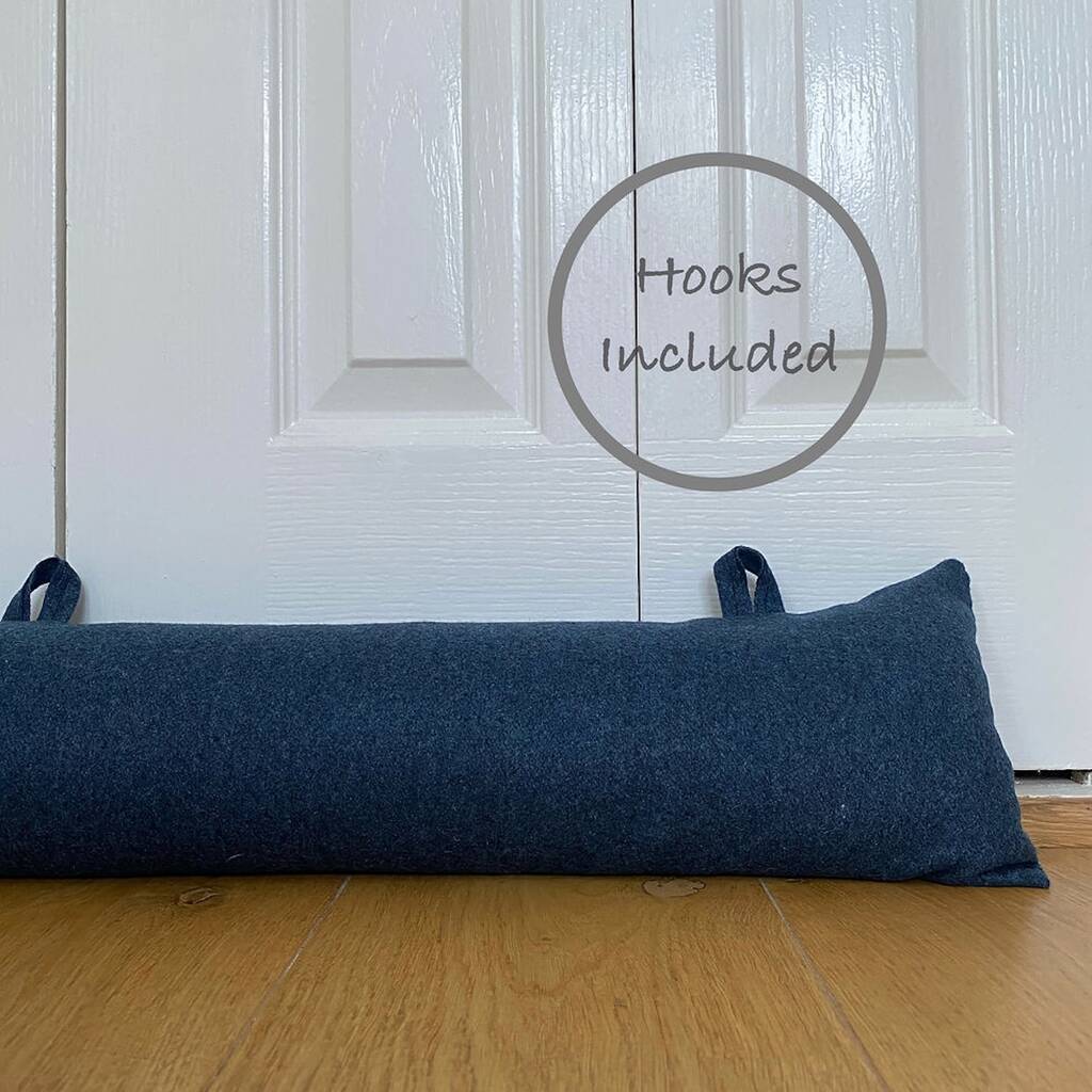 Blue Draught Excluder With Filling With Hooks Custom Length, 1 of 4