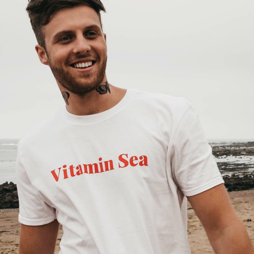 'Vitamin Sea' Mens White Slogan Tshirt, 1 of 5