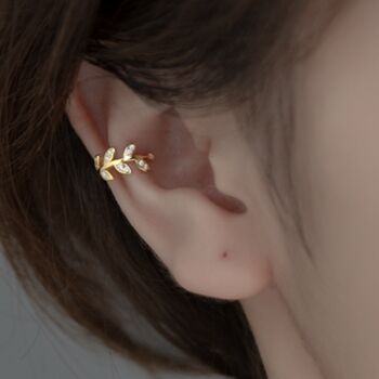 Gold Colour Sterling Silver Crystal Leaf Ear Cuff, 2 of 5
