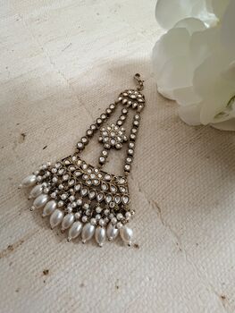 Gold Antique Pearl Passa/Jhumar Hair Accessory, 9 of 11