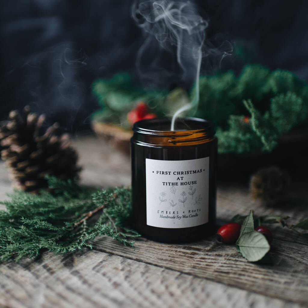 Personalised New Home First Christmas Candle Gift By Embers & Roots