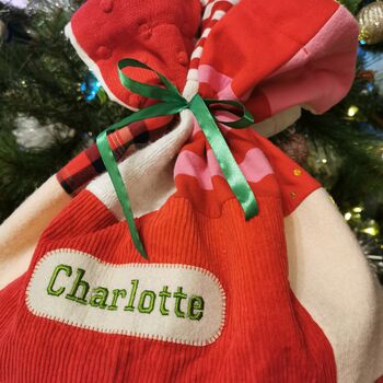 Memory Clothes Christmas Santa Sack, Fully Lined Keepsake Christmas Present Sack Made From Baby Clothes, 4 of 12
