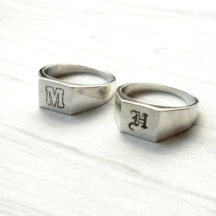 Personalised Square Initial Heavy Silver Ring By Van Buskirk