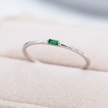 Emerald Green Baguette Cz Ring In Sterling Silver, 4 of 11