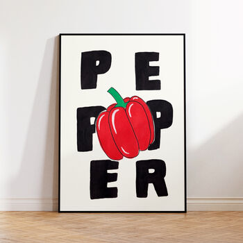 Red Bell Pepper Art Print – Hand Drawn Texture Bold Typography Food Print, 6 of 7