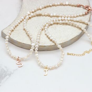 Pearl Choker Necklace With Gold Vermeil Initial Charm, 3 of 12