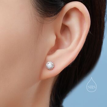 Opal Cz Halo Stud Earrings Sterling Silver, 9 of 12
