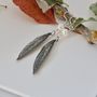 Sterling Silver Long Leaf And Pearl Boho Earrings, thumbnail 5 of 7
