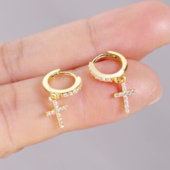 Dangling Gold Cz Cross Earrings, 4 of 8
