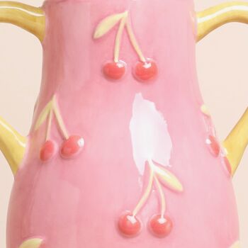 Pink And Yellow Embossed Cherry Ceramic Vase, 2 of 2