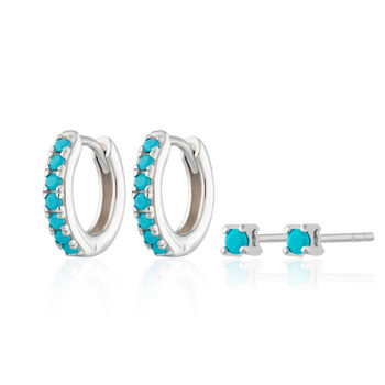 Turquoise Stone Huggie And Tiny Stud Set Of Earrings, 8 of 8