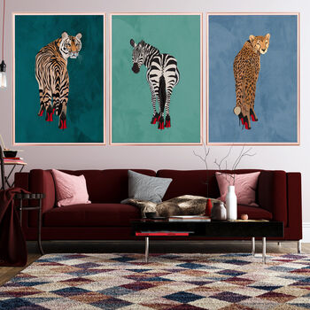 Custom Personalised Cheetah Wearing Heels Art Print, 3 of 10