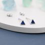 Tiny Sapphire Blue Cz Triangle Stud Earrings, thumbnail 4 of 10