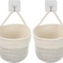 Two Pieces Small Hanging Cotton Rope Woven Baskets, thumbnail 5 of 7