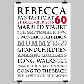Personalised 60th Birthday Typographic Art Print, 8 of 11