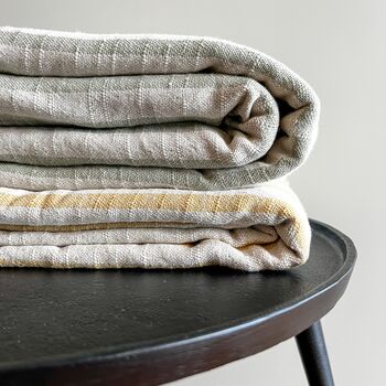 Milos Linen Blend Striped Blanket Sage Green, 12 of 12