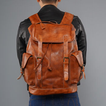 Genuine Leather Backpack With Side Pockets Detail By EAZO ...