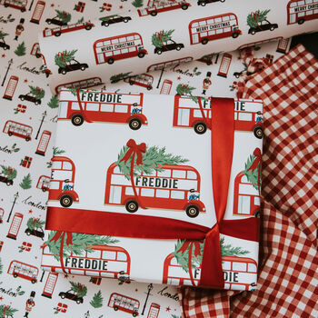 Personalised Christmas London Bus Wrapping Paper, 2 of 4