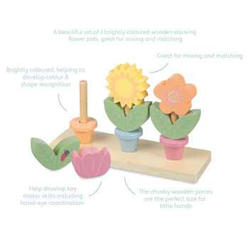 Wooden Stacking Flower Pots Toy Toddler Christmas Gift, 2 of 5
